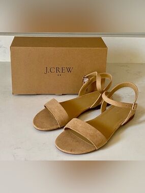 NEW NIB J. Crew Women’s Ankle Strap Flat Sandals Flats Weathered Khaki Beige 8